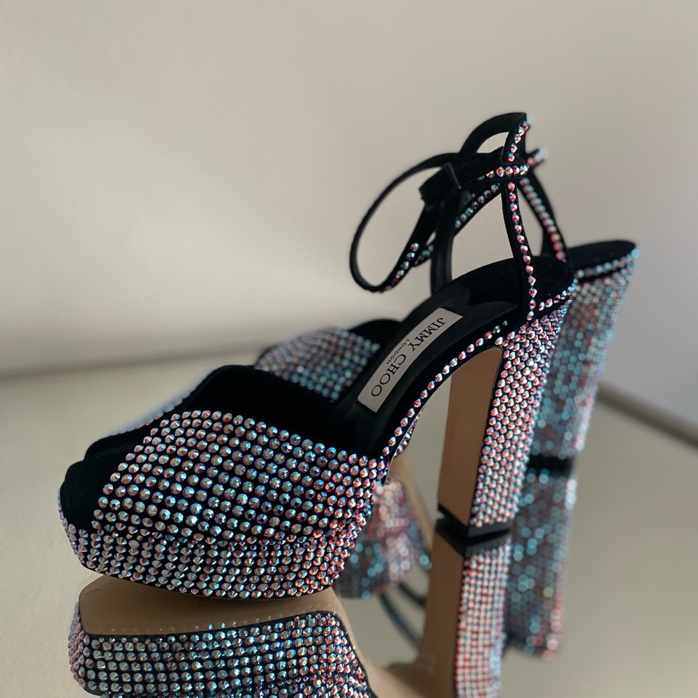 New Jimmy Choo Sacaria 120 Embellished Platform High Sandals $2,150 37.5 - Picture 7 of 13